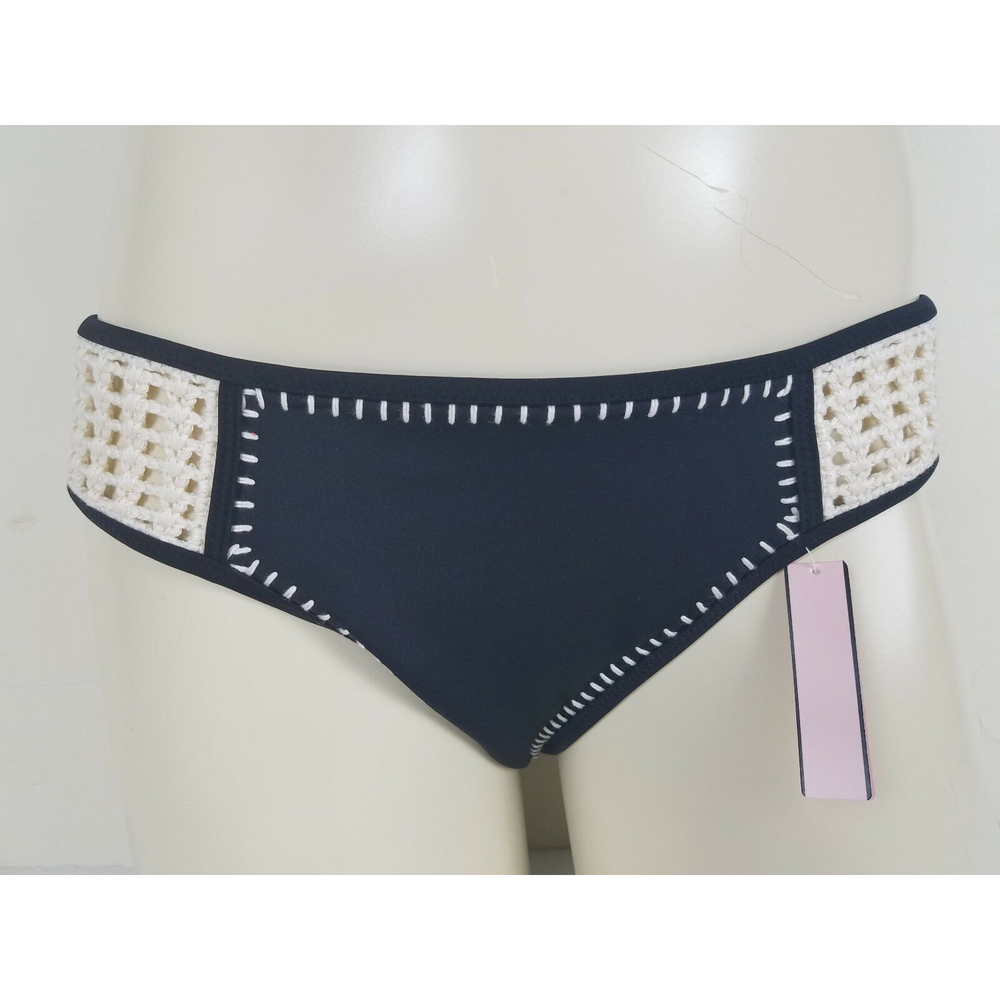 Victoria's Secret Black Surf Crochet Classic Hipster Bikini Bottom Size M NWT